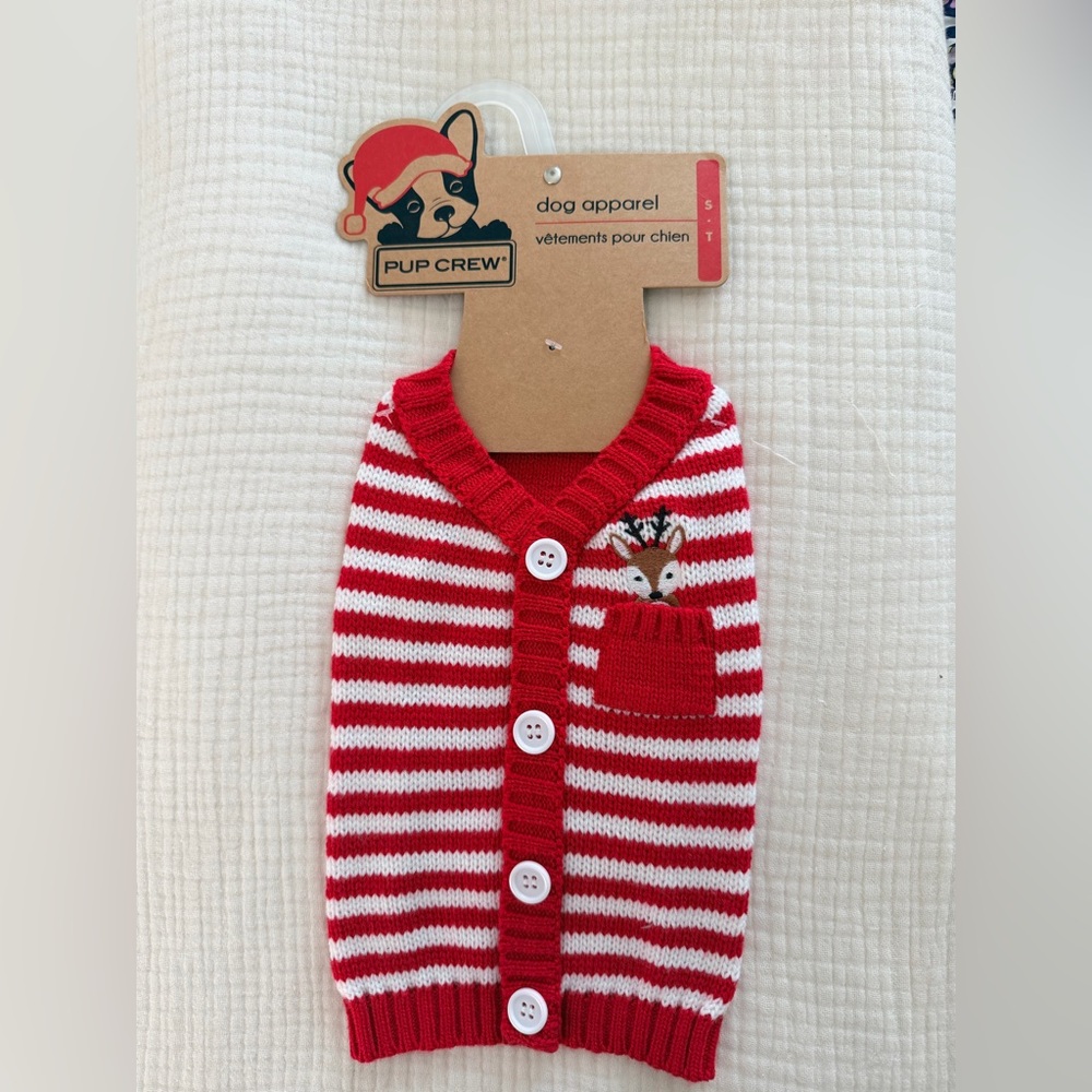 NWT Red and White Striped Dog Holiday Sweater, Small